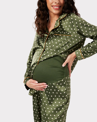 Maternity Green Satin Polka-Dot Print